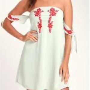 Lulus Dress NWT Crysta Embroidered Light Sage Mini Dress